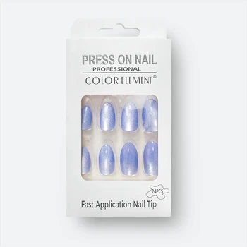 High Quality Luxury Designed 24 pcs reusable false nails newest  style almond Press on Cat eyes press on nails