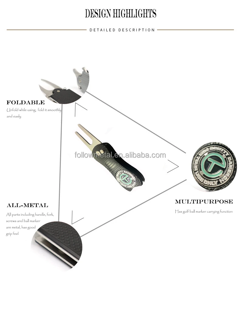 Blank Bulk Metal Ball Marker Foldable Switchblade Golf Forks Golf Divot