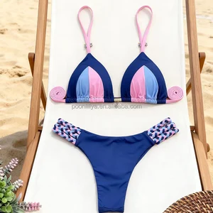 High Quality Private Label Sexy Beach Bathing Suits Custom Women Braided Cheeky Bottom Swimwear Brazilian Bikini 2-Piece Set
