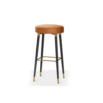 Luxury Gilded Black High Metal Leg Bar Stool Home Kitchen Office Restaurant Coffee Cafe Leather Upholstery Bar Chair