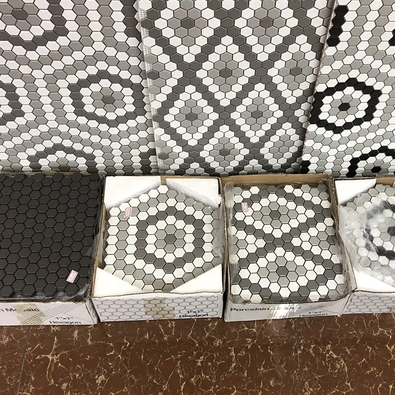 Foshan Hexagonal Mosaic Ceramic Tiles Flooring Design Matte Glazed Mosaic Premium Grade Kitchen Bathroom Floor Porcelain Tiles