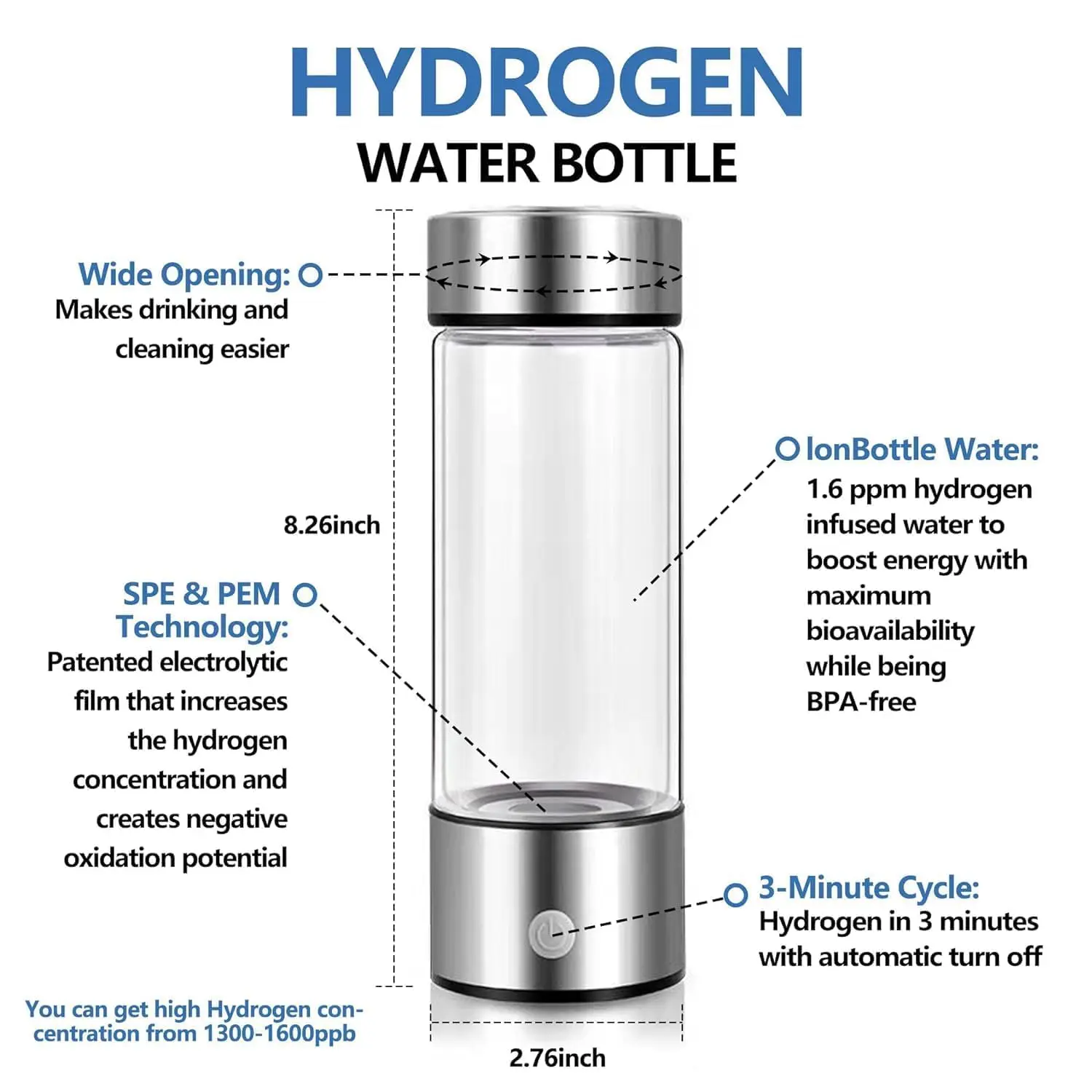 Rechargeable Hydrogen Water Generator Portable Hydrogen Water Ionizer ...