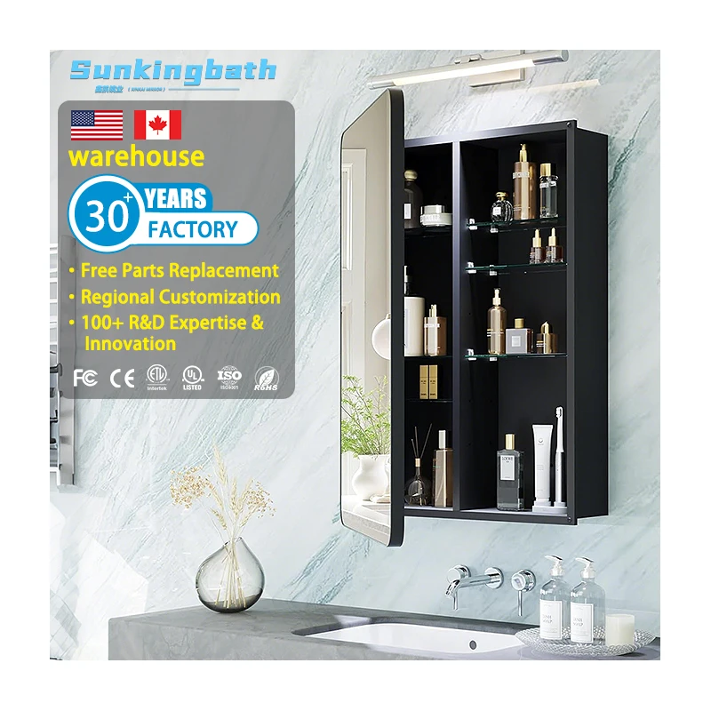 Modern Rectangle Bathroom Medicine Cabinet Wall-Mounted Mirror Storage Shelf Mirror Cabinet for Hotels & Villas