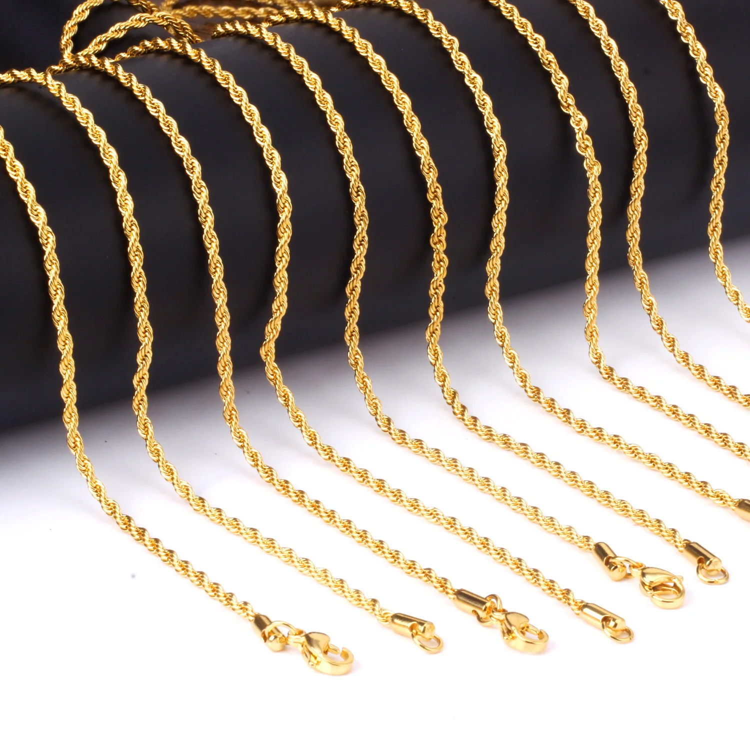 18k Pvd Gold Plated Jewelry Necklace Stainless Steel Twisted Chain Rope