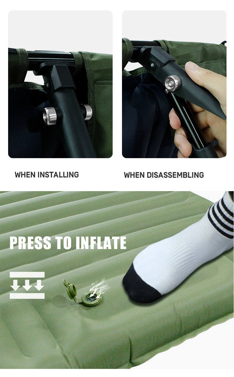 Travel Camping Cot Foot Pedal Inflatable Support Frame Detachable ...