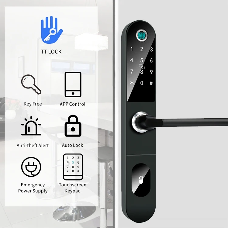 2024 TTlock Door Access Control System Fingerprint Keypad Sliding Smart Glass Home Electronics Door Lock for Aluminum Door