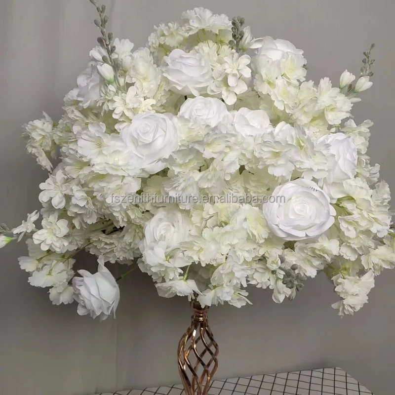 Custom Pink Rose Realistic Flower Ball 40cm Wedding Table Centerpieces