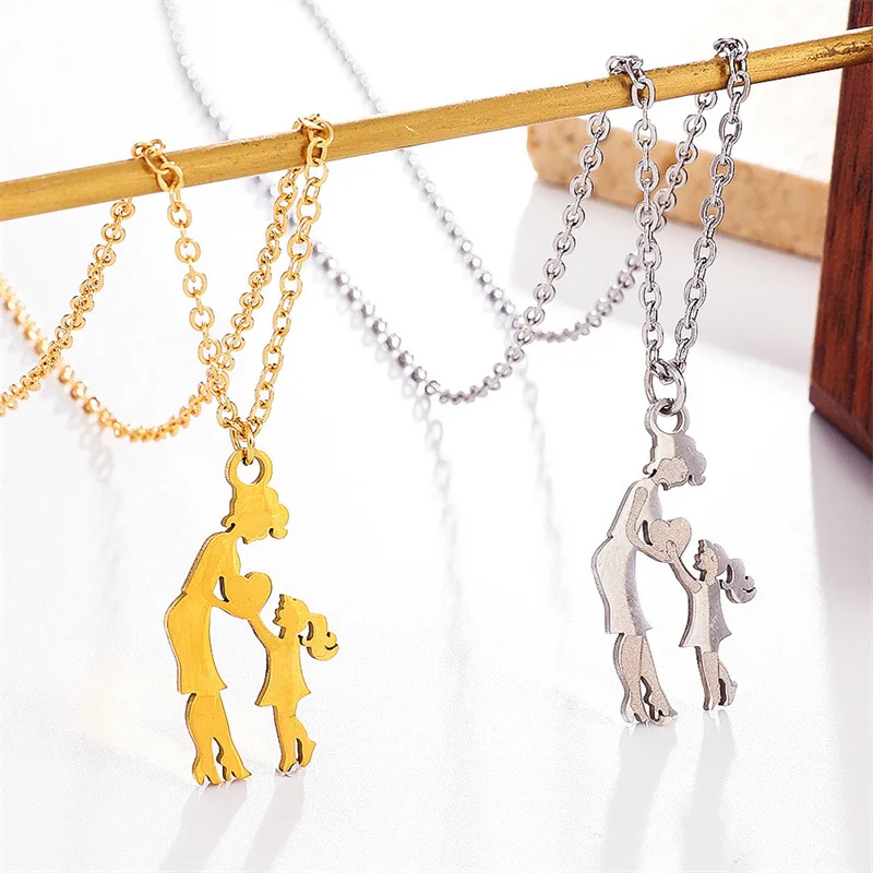 Mom Daughter Family Necklace Stainless Steel Chain Children Kid Silver Color Pendant Necklaces Jewelry Women Mother's Day Gift