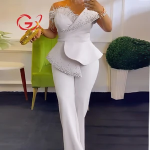 GX3736 Fashion 2026 Summer Women Clothing Boutique Sleeveless Single Shoulder Irregular Feather Patchwork One Piece Jumpsuit