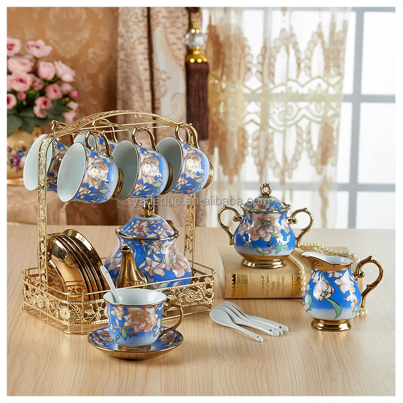 Arabic Ceramic Golden Tea Set with Teapot Milk Pot Sugar Jars Porcelain Tea  Cup Saucer Set Gold Coffee Cups - China Tea Set and Ceramic price