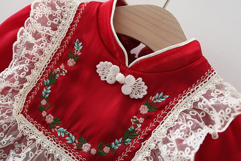 New Spring and Autumn Girls' Lace Embroidered Dress Lace Princess Skirt