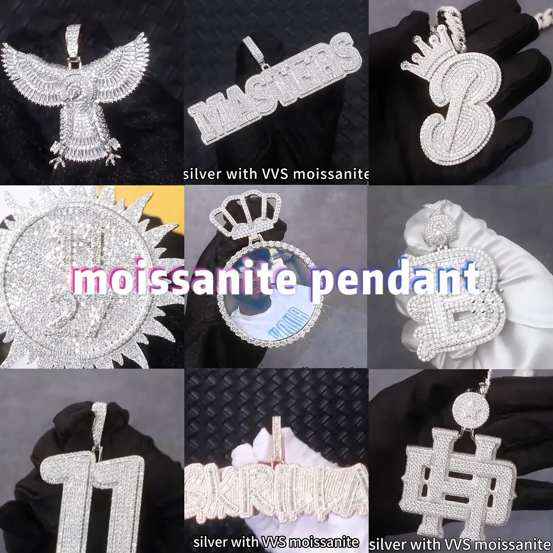 Pass Diamond Tester Iced Out Moissanite Name Pendant Custom 925 Silver Vvs Diamond Letter
