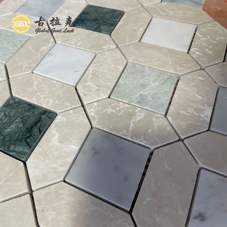 New Beige Marble Nature Stone with Green Marble Octagon Mosaic Tile for Decor details