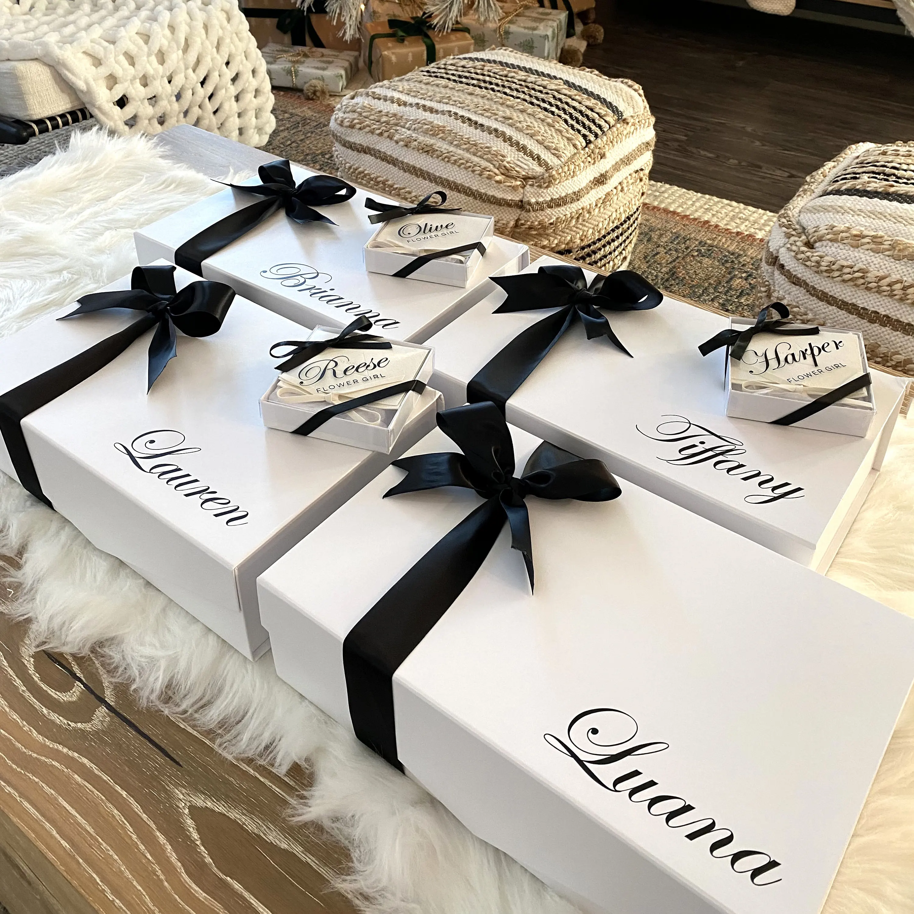LABON Paper Cardboard Personalized Bridesmaids Custom Empty Proposal Gift Boxes With Ribbon