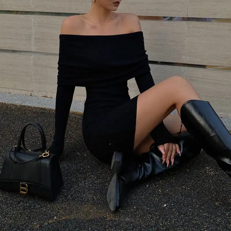 Wholesale New  Elegant Sexy Off Shoulder Slim Flare Sleeve Hip Prom Birthday Dress Party Glamour Ladies Dress for Women