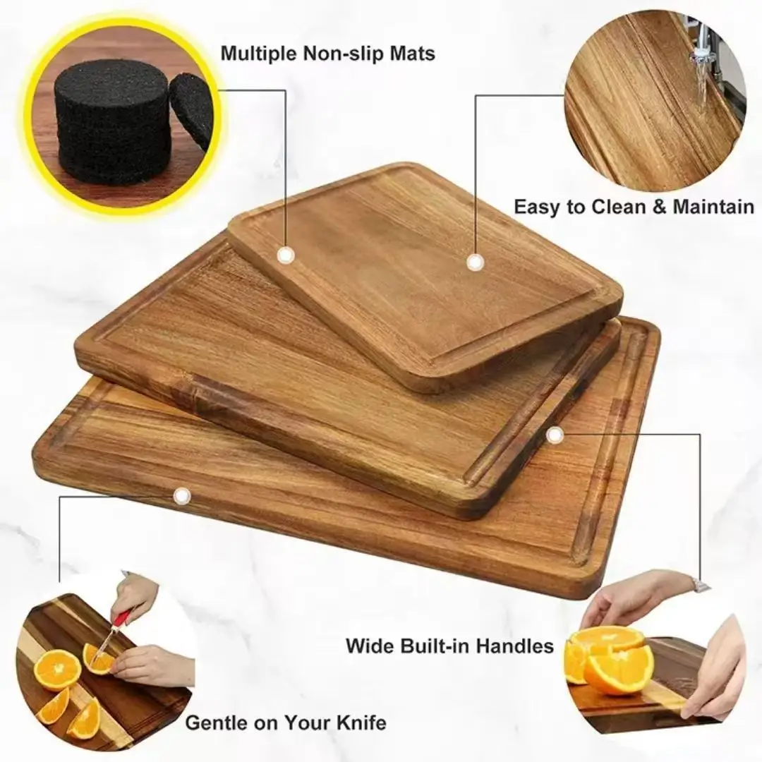 Wholes Acacia Cutting Boards Set Wood Cutting Board Set of 3 for Kitchen, Acacia Wooden Cutting BoardsThick Chopping Board