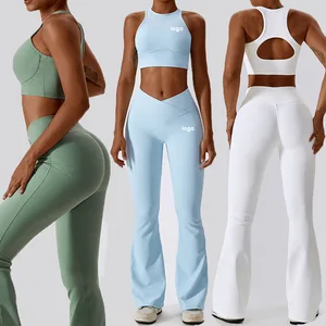 Custom High Quality Pilates Sportswear Gym Fitness Sets Women Clothing High Waist Workout Sets for Women Activewear Rib Yoga Set