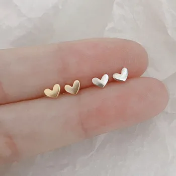 Simple jewelry 925 sterling silver minimalist heart stud earrings for women