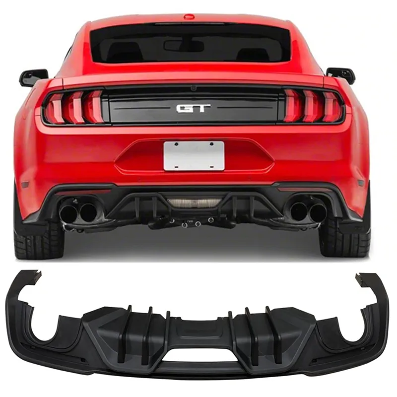 Free-Motor802 Compatible With 2018-2019 Ford Mustang Rear Bumper Diffuser,Rock Style Unpainted Black PP Spoiler 