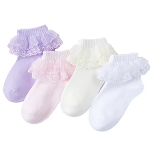1Y-10Y Lace Trim Ankle Baby Socks Girls Ballet Grip Cotton Dancewear Breathable Ruffle Trim for Spring Season