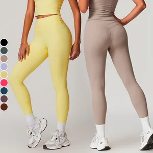 Women's Shaved High-Waisted Yoga Pants with Elastic Waist Cinching Hip Lifting Fitness Features Outdoor Running Sports Leggings