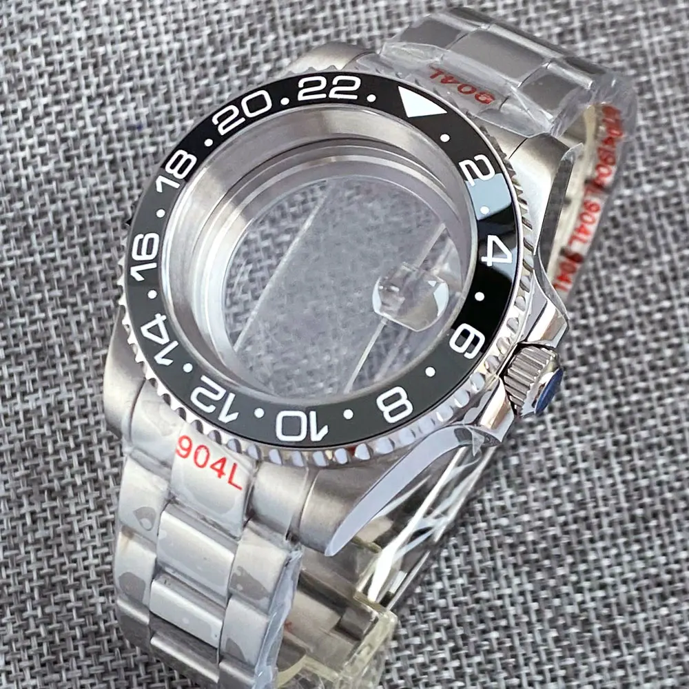 40mm Gmt Black Grey Sub Watch Case For Nh34 Nh35 Nh36 Nh70 Nh72 Nh38 Movement Steel Glide Lock