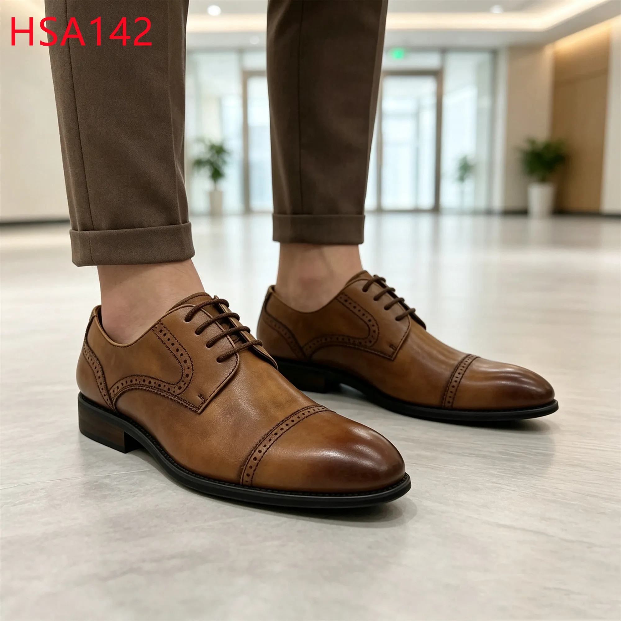 LXG,luxury Market Double Joints Hua Singh Men Leather Shoes Events Brogue Style Gradient Color Fashion Men Dress Shoes HSA142