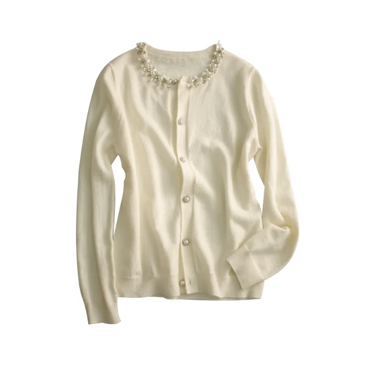 Women Knit O-neck Top Women Pearls 
