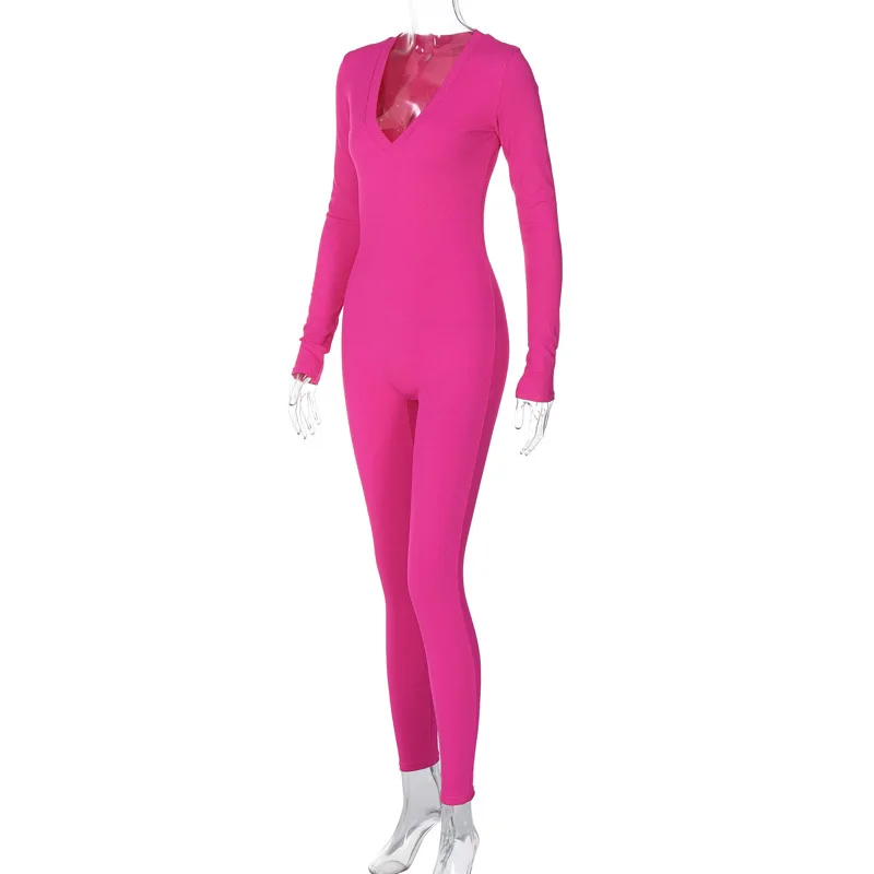P3914317a Wholesale New Fashion Women's V-neck Jumpsuits Solid Color ...