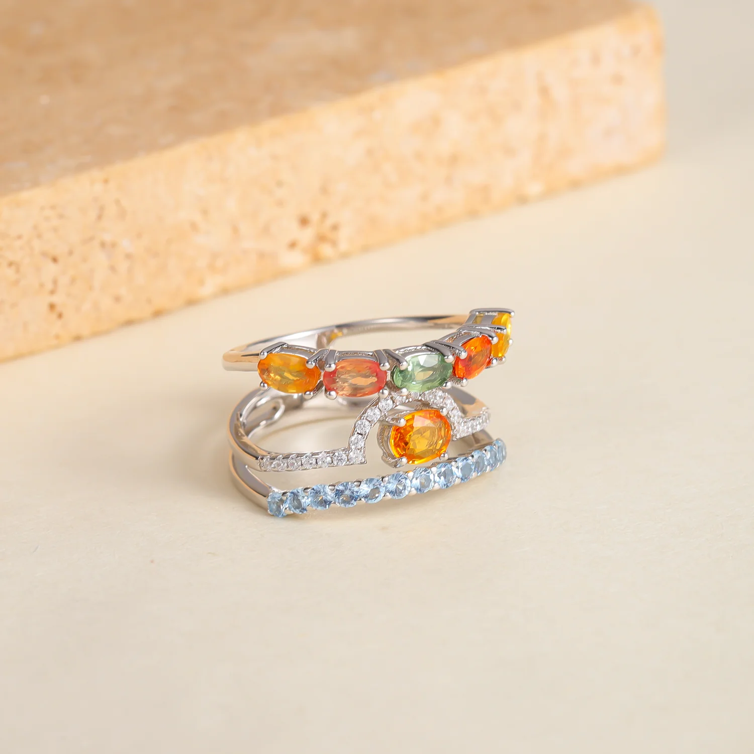 W0365 Abiding High Quality Wholesale Price Multi Natural Sapphire Gemstone  925 Sterling Silver Rings for