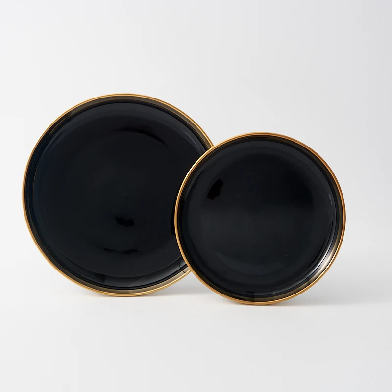 Eco-Friendly Ceramic Dinnerware Sets Golden-Edged Colored Glaze Plate Classic Design Wholesale Porcelain Utensils for Home Use