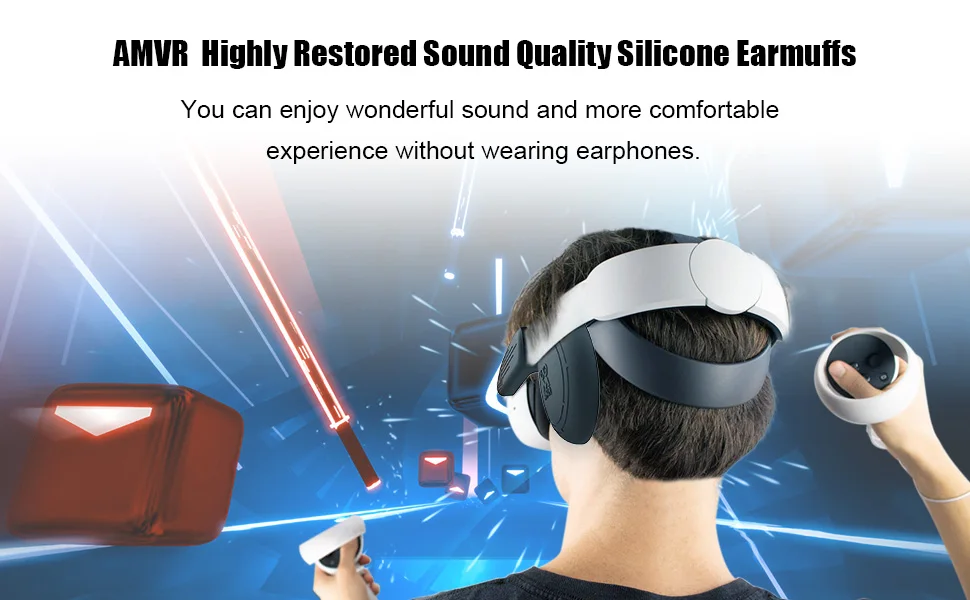 AMVR Silicone Ear Muffs for Oculus Quest 2 VR Headset to Enhanced Headset Sound Quest 2 Accessories Headphone Extension Cover Blue, 1 Pair 
