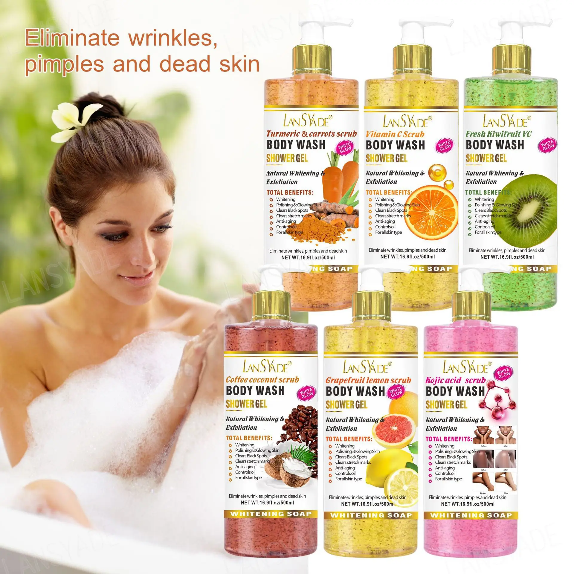 Fruit Scrub Shower Gel Silky smooth, refreshing and moisturizing skin gentle, clean and long-lasting 500ml