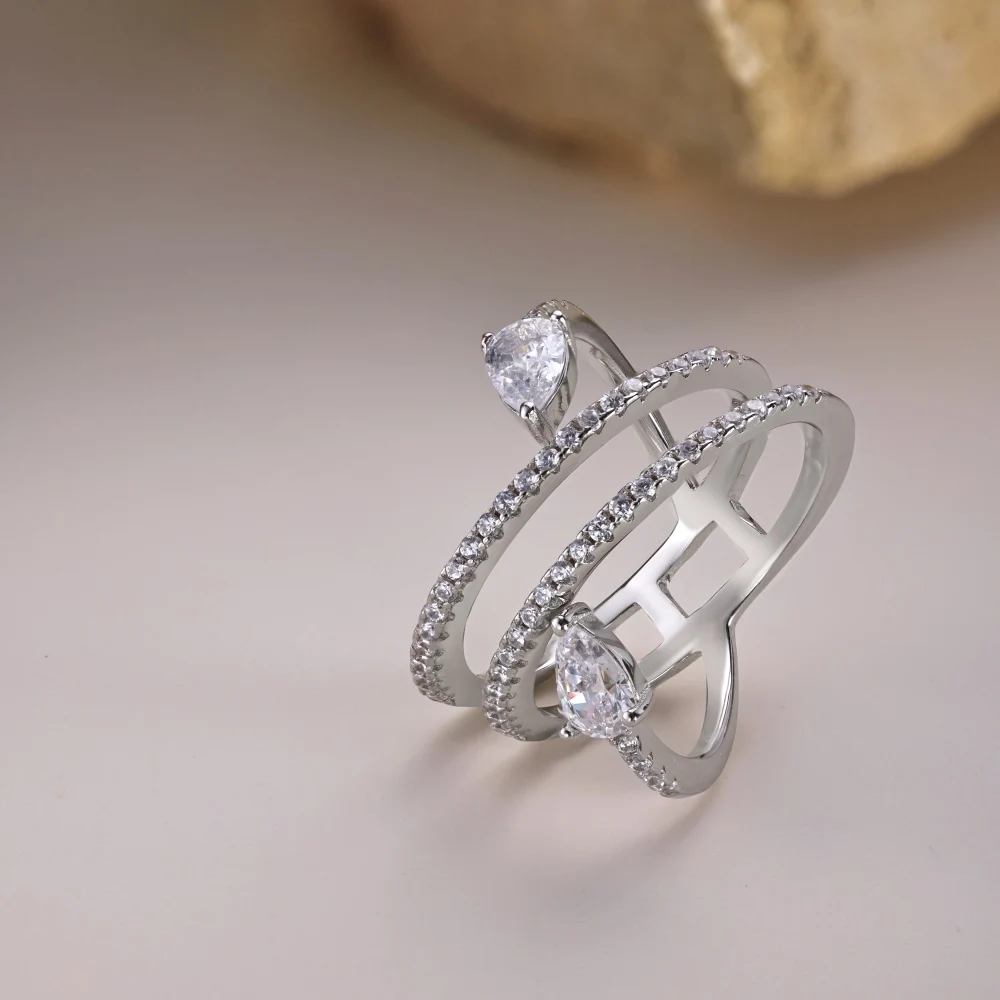 KAKODIY Gorgeous Fine Jewelry Matte Rhodium Plated 925 Sterling Silver Multi-Layered Eternity Band 5A Zirconia Bridal Ring detail 5