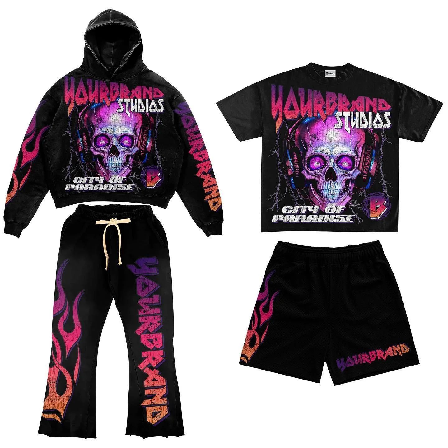 Custom Vintage Heavy Weight Acid Wash 100% Cotton Sweatsuit French Terry Dtg Print Sweatpants and Hoodie Set for Men gallery 5