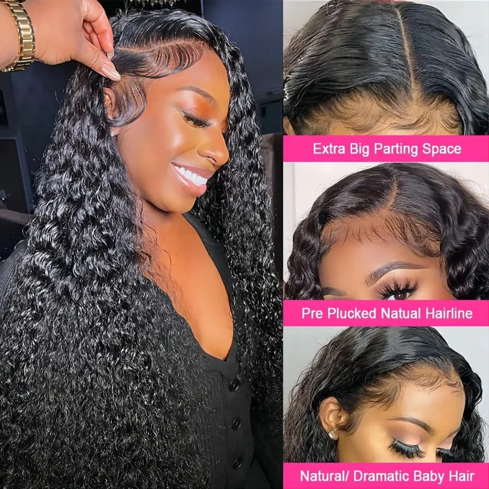 Lockere, tiefwellige, transparente Lace-Front-Perücke aus Echthaar, 13 x 4 Zoll, lockige Lace-Frontal-Perücke mit Wasserwelle für Frauen_voghion.com