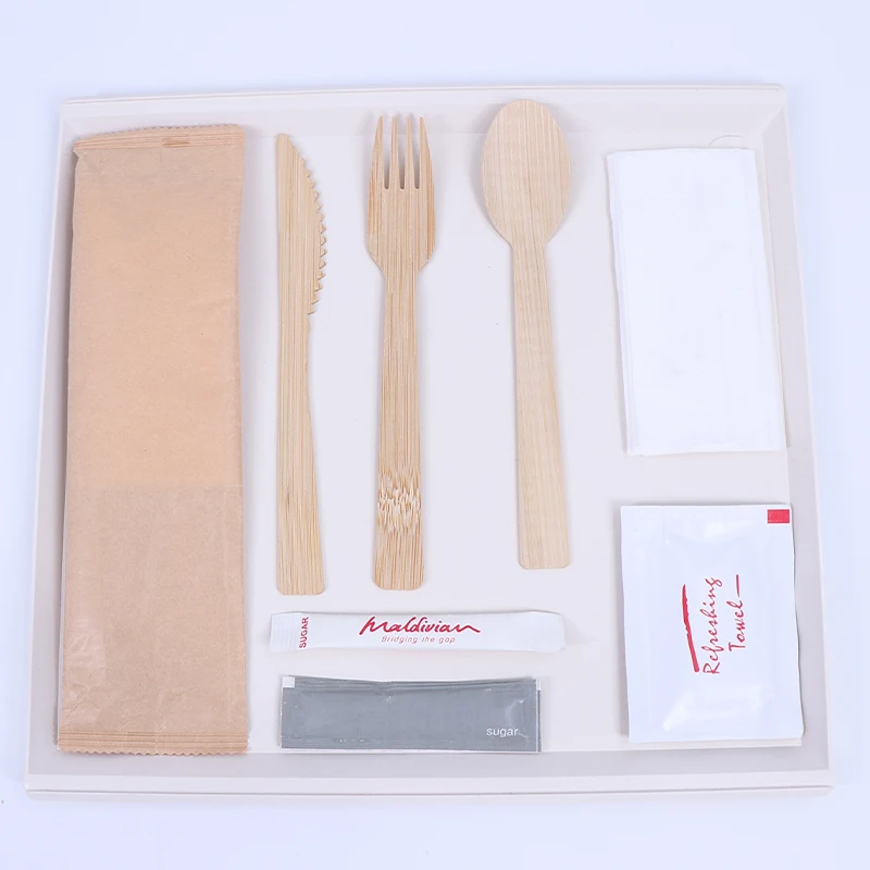 Eco Friendly Customize Sustainable Biodegradable Reusable Airline Cutlery Pack Bamboo Knife and Fork Cutlery Set