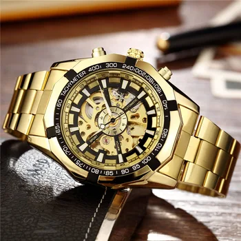 High Quality Fashion Casual Automatic Mechanical Watch Steel Band Hollow Gear Men's Watch