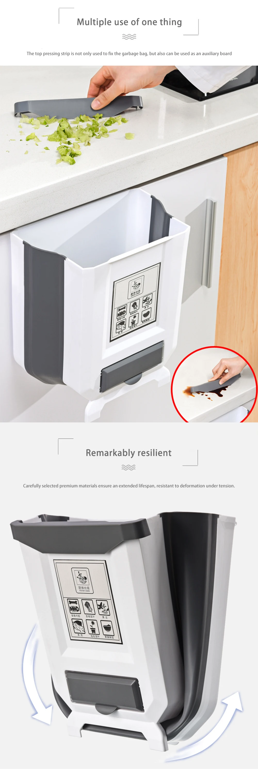 Wall Mounted Trash Bin Plastic Desktop Hanging Kitchen Trash Can