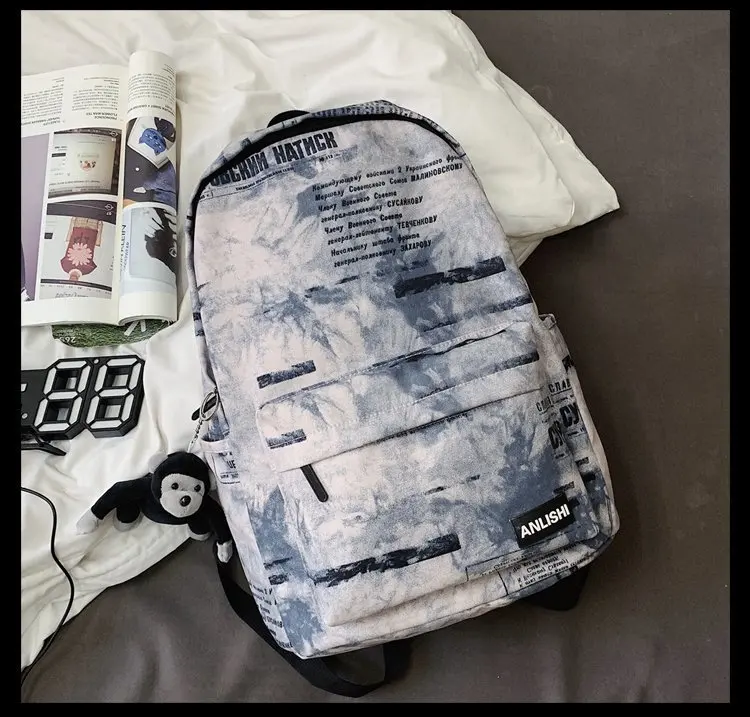 Trendy Personality Inkjet Letter Newspaper Pattern Students College School Bags Casual Sports Backpacks