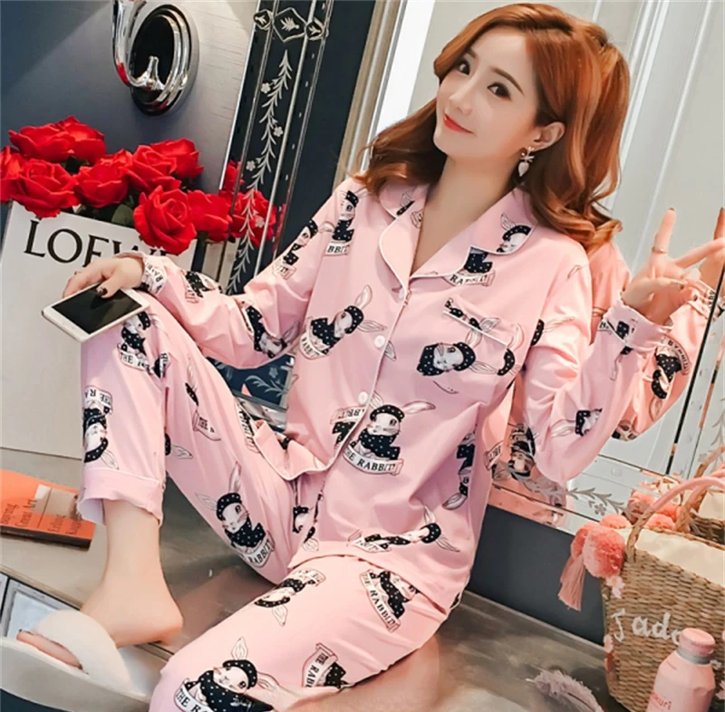 Cheap Women Sleepwear Lapel Milk Silk Fabric Turn-down-neck Loungwear ...