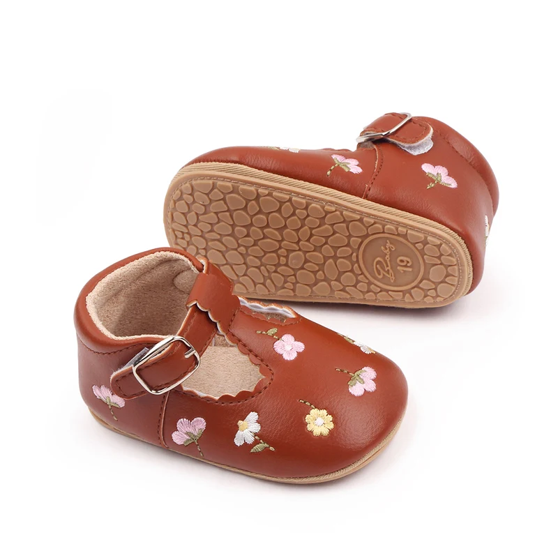 Baby Shies Factory Beautiful Flower Embroidery Soft PU Leather Spring Autumn Baby Toddler Girl Shoes manufacture