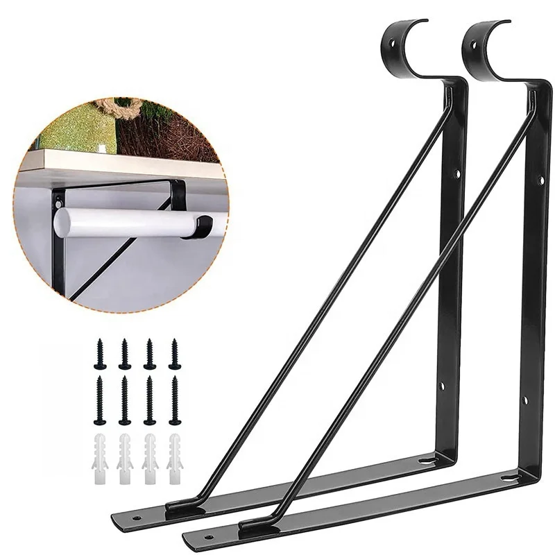 Wall Mount Closet Pole Shelf Bracket Hook Heavy Duty Closet Floating Brackets with Rod Holder