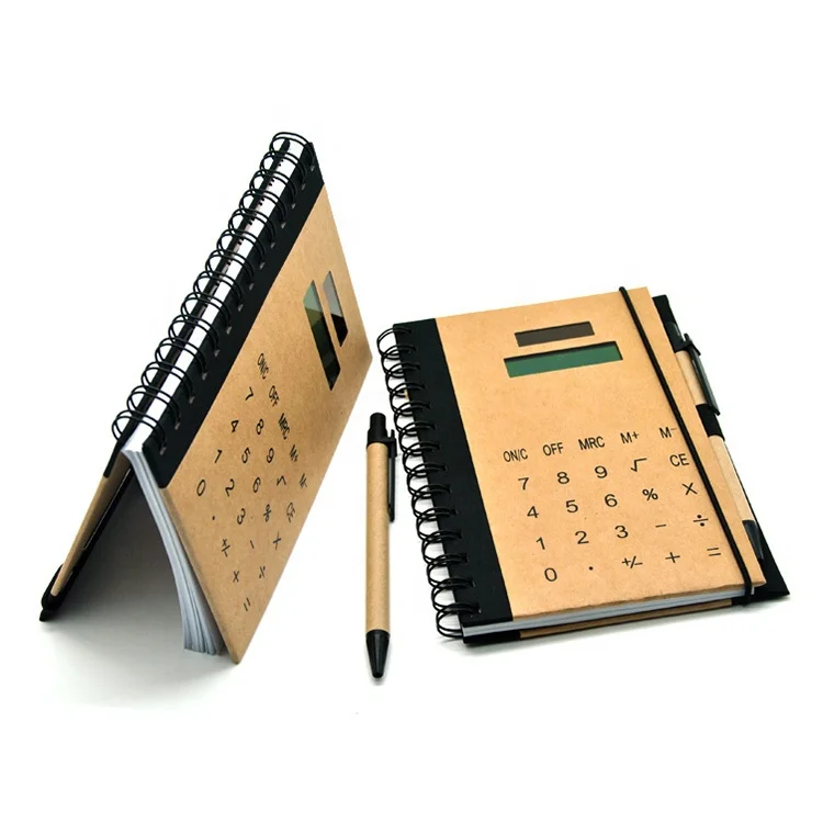 Electronic Notebook with Calculator Pen Promotional Gift Customized Private Label logo 8 Digit Solar Power Notepad Calculator