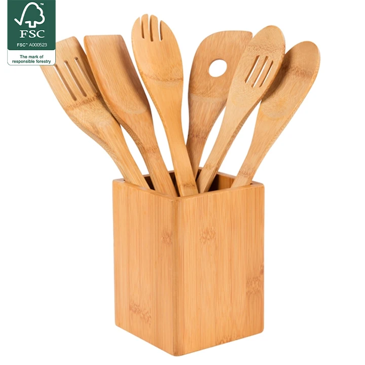 Natural Kitchen Bamboo Cooking Utensils Durable Slotted Scoop Bamboo