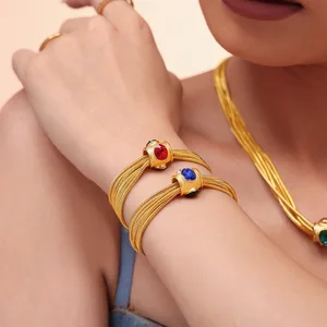 Most Popular Hypoallergenic Stainless Steel Bracelet for Women Light Luxury Layered Colour Zircon Trendy Style