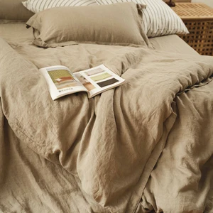 Luxury 100% French Flax Linen Duvet Cover Bed Sheet GOTS Certified Eco-friendly Stone Washed Easy Clean Customizable Bedding Set