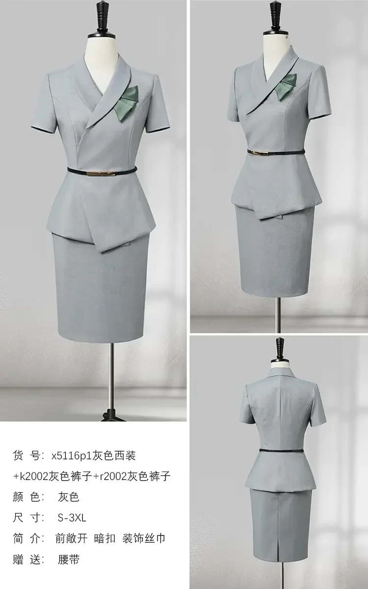 High-End Professional Summer Business Office Women's Thin Short-Sleeved Two Pieces Plus Size Suit & Blazers Skirt Set manufacture