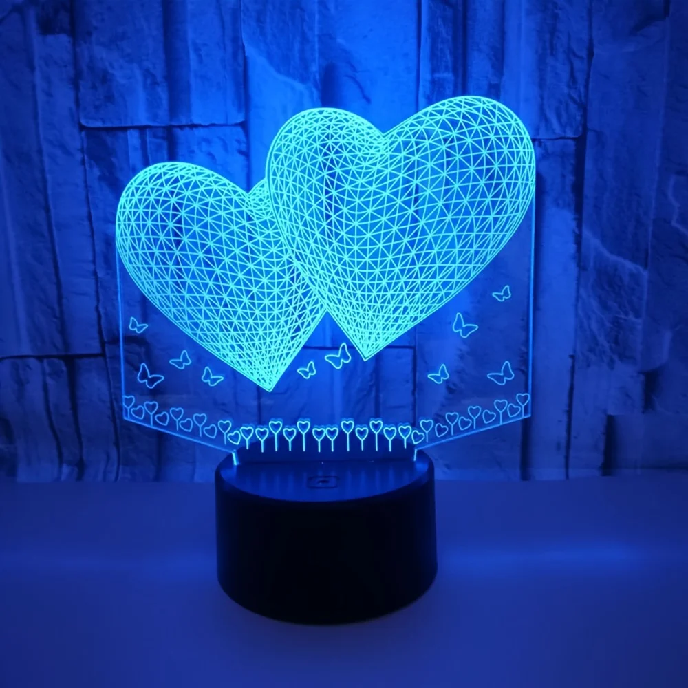 Love Heart 3d Rgb Night Table Lamp For Bedroom & Christmas Decor Odm
