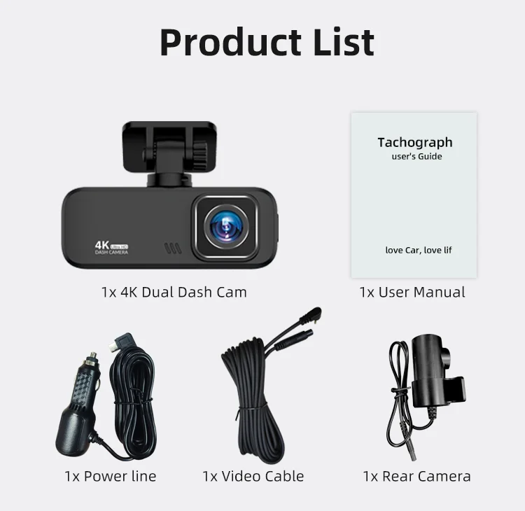 Dual Lens Car DVR Recorder Car Dash Camera with 4K Front and Back 1080P IPS Screen Loop Record for Competitively Priced factory